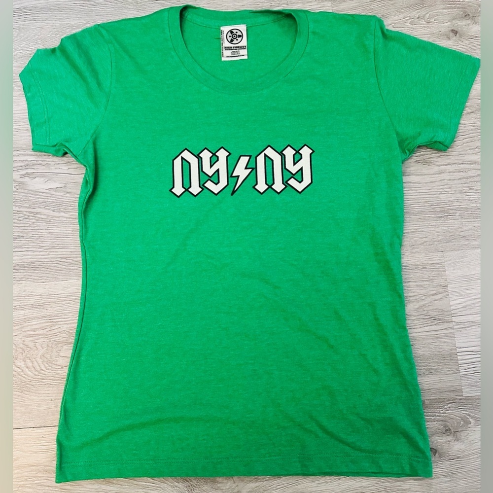 Women High Fidelity Graphic Band Tee‎ Style XL Green Made in USA NYC Retro Vibes